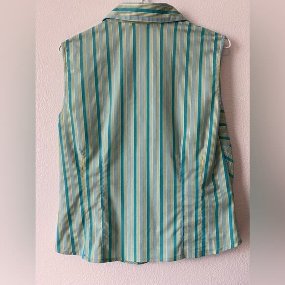 Worthington Vtg Nautical Colorful Retro Stripe Sleeveless Wrap Y2K Stretch Top L - Picture 2 of 8